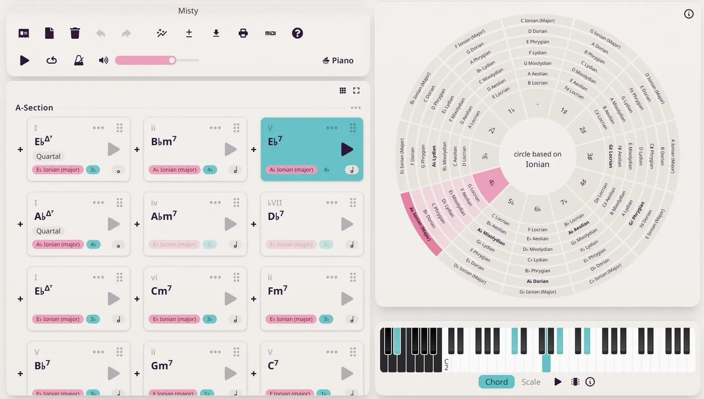 Circle of fifths and chord grid