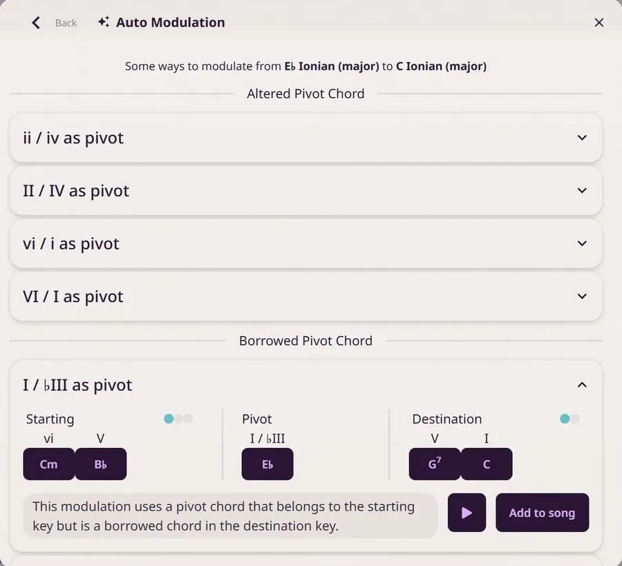 Pivot chords between keys
