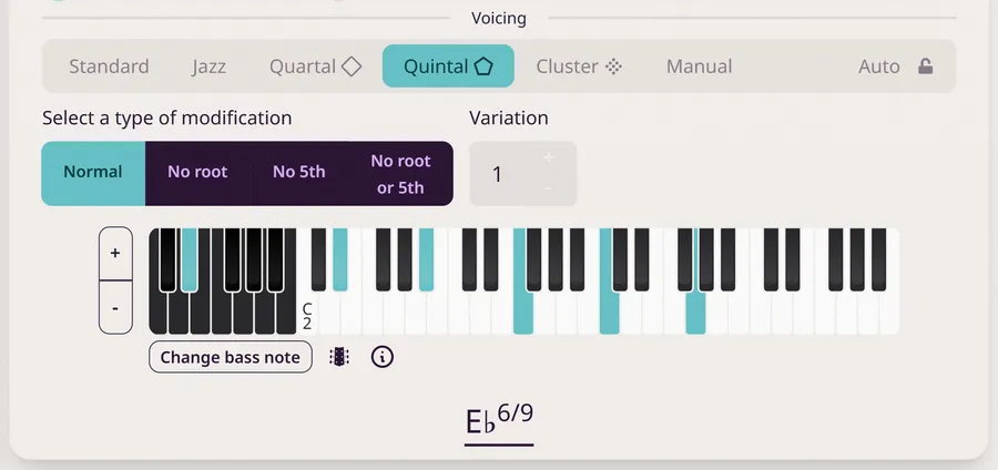Chord explorer with voicings and piano